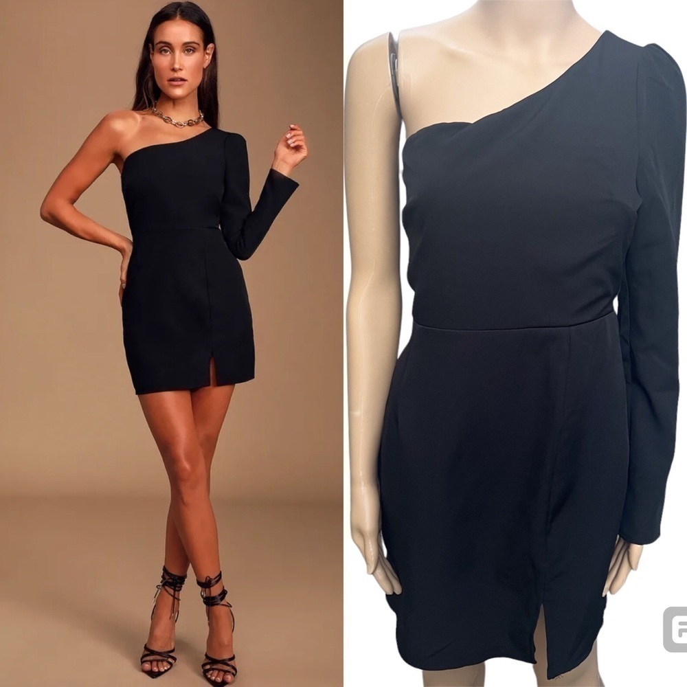 Lulus All Black One Shoulder Long Sleeve Bodycon Dress